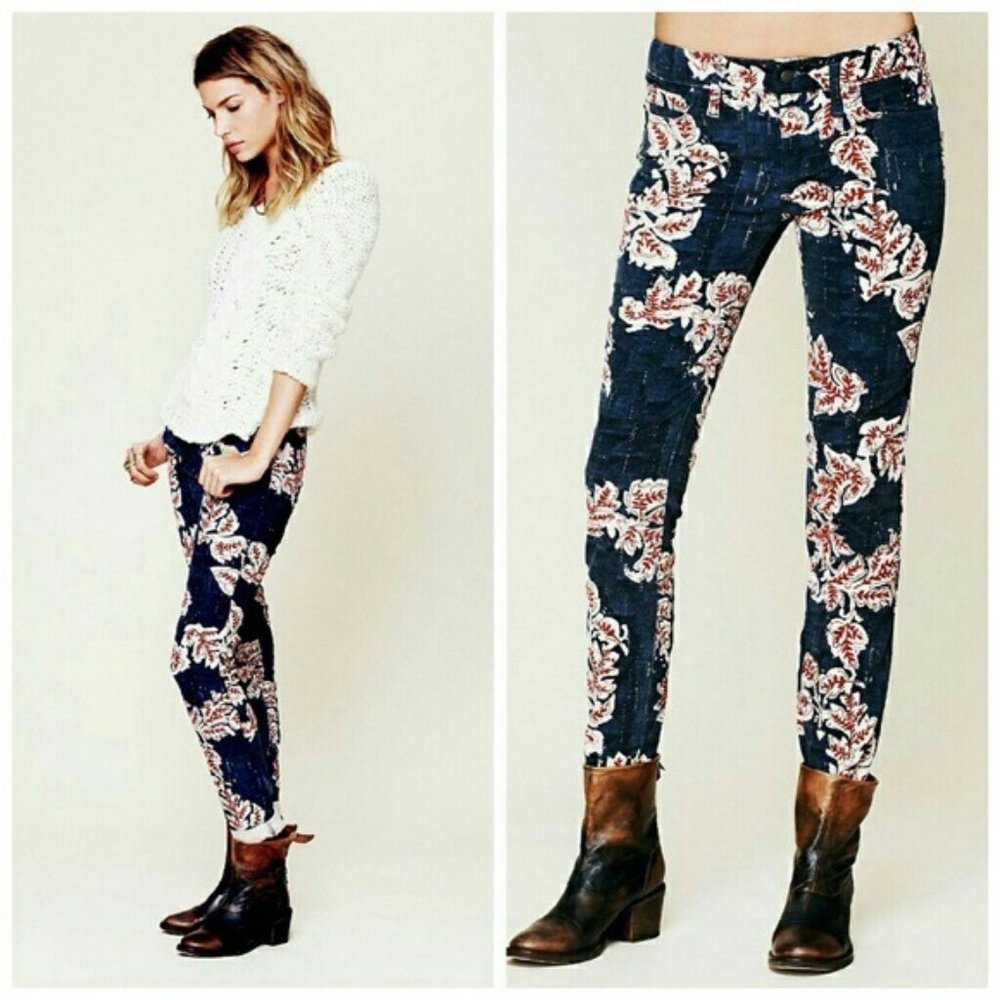 NEW Free People Floral Print Corduroy Skinny Pants